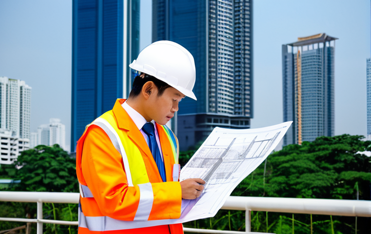 **

"A Thai architect, fully clothed in professional attire, reviewing blueprints on a construction site in Bangkok. Modern high-rise buildings in the background. Safe for work, appropriate content, perfect anatomy, natural proportions, high-resolution, professional."

**