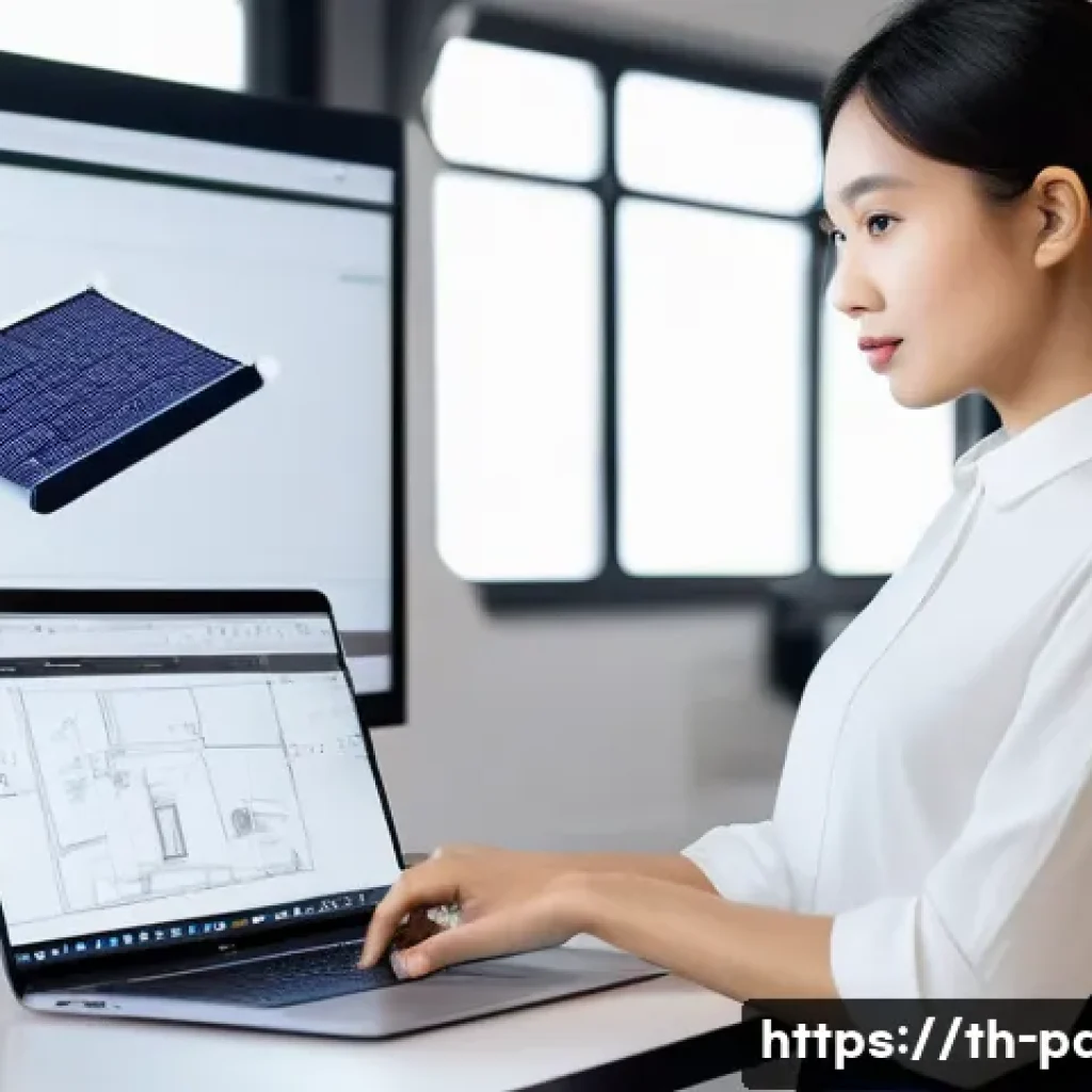 제품디자인 자격증과 프로젝트 관리 능력 - **Prompt:** A focused and confident young female product designer, dressed in smart casual attire (e...