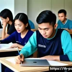 제품디자인 자격증 관련 학원 리뷰 - A modern classroom setting in Bangkok with young adult students attentively learning product design ...