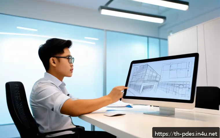 제품디자인 자격증 취득 시 유리한 학력 - A professional young Thai man in a modern office environment, dressed in smart casual attire, focuse...